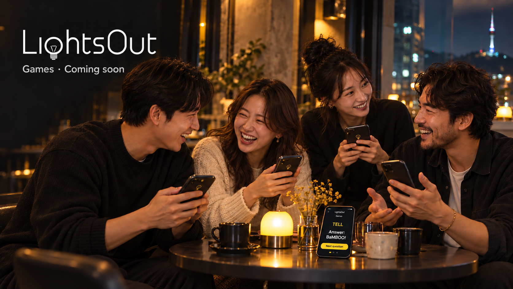 Friends gathered around a phone